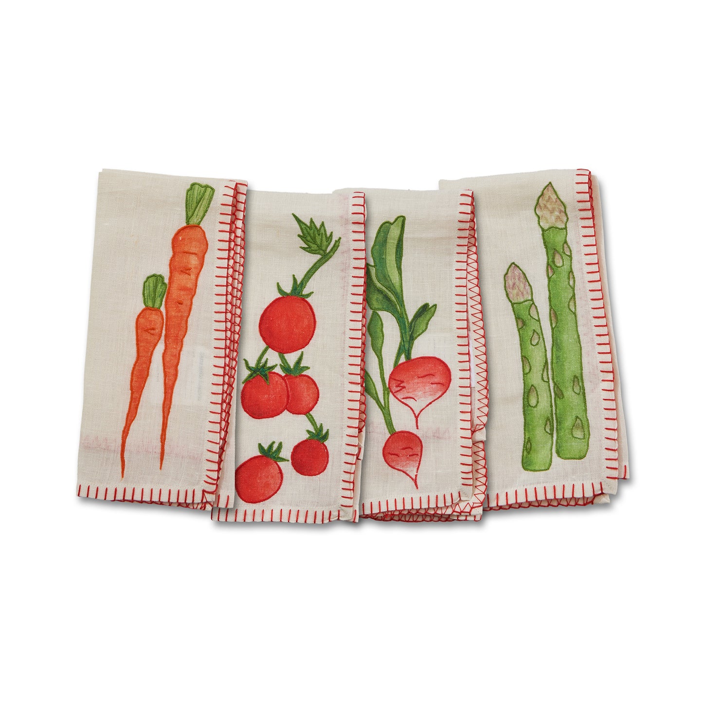 Set of 4 Embroidered Linen Napkins - Still Life