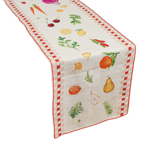 Linen Embroidered Runner - Still Life Double Checker