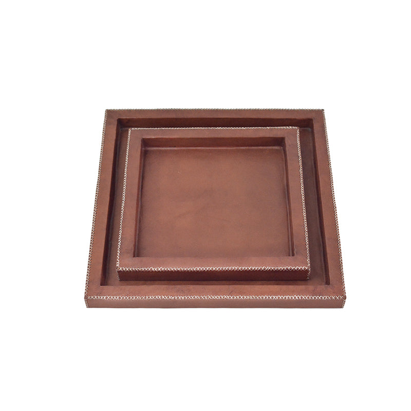 Set of 2 Square Trays - Brown