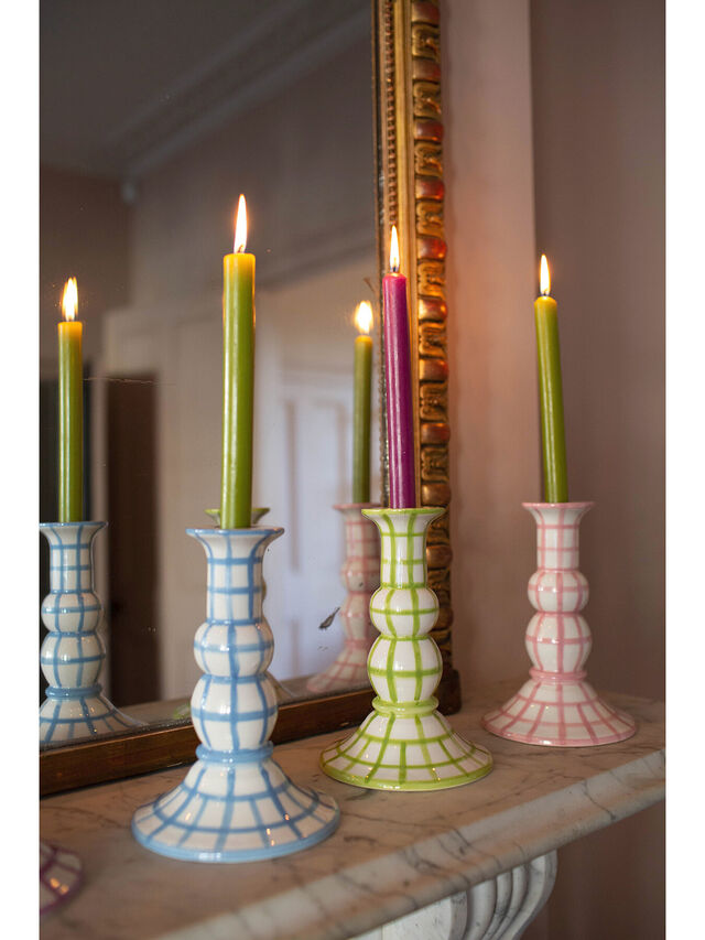 Lumiere Candle Holder - Pistachio Gingham