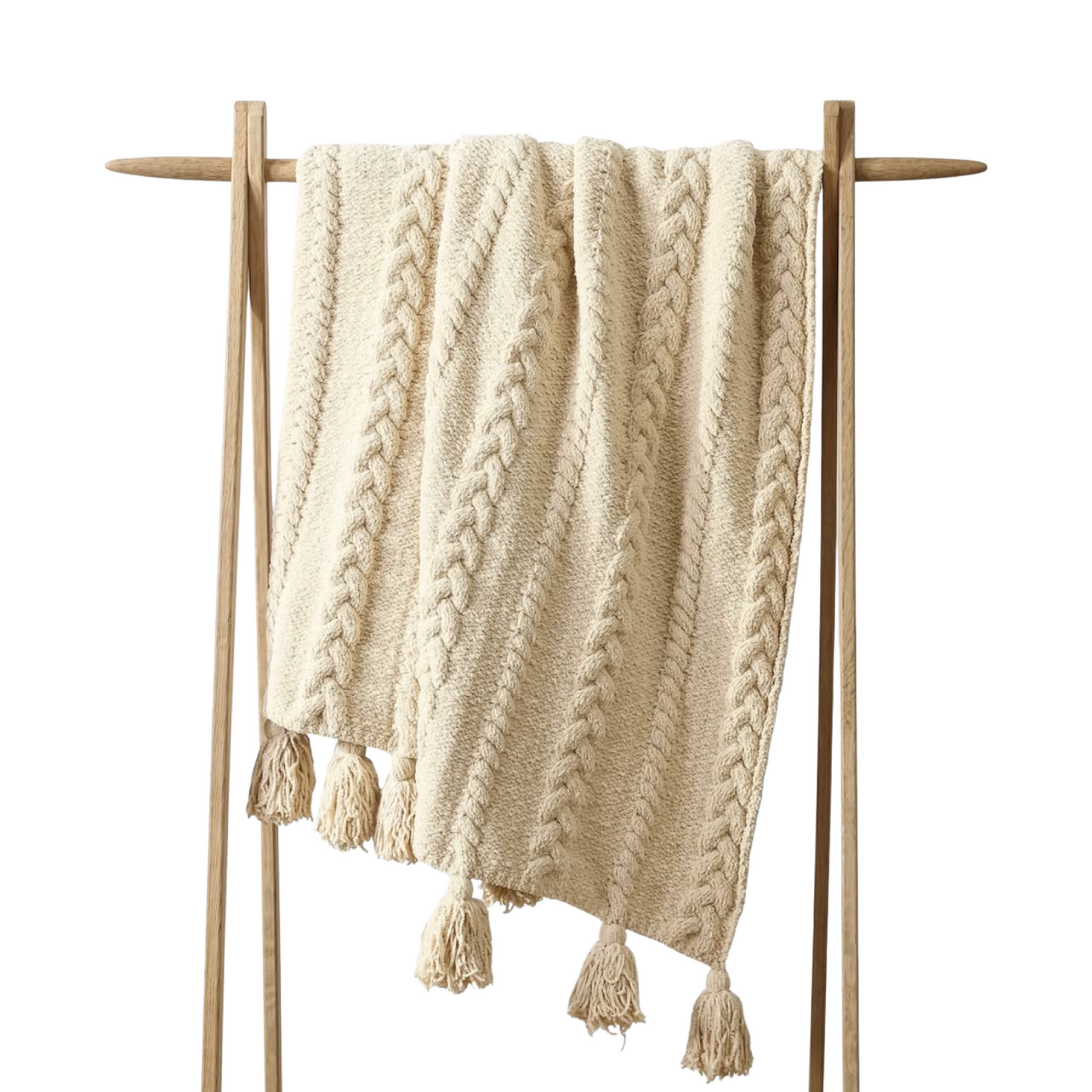 Braided Pom Pom Throw - Sahara Tan