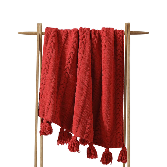 Braided Pom Pom Throw - Rouge