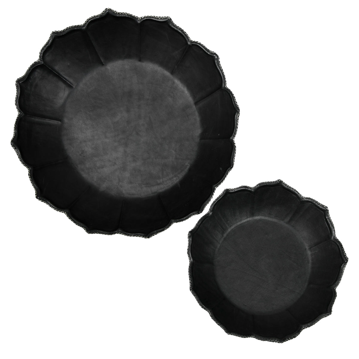 Set of 2 Round Flower Deco Tray - Black