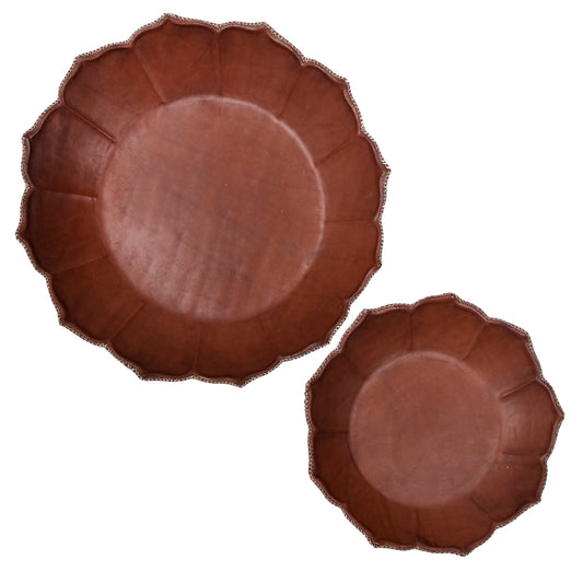 Set of 2 Round Flower Deco Tray - Brown