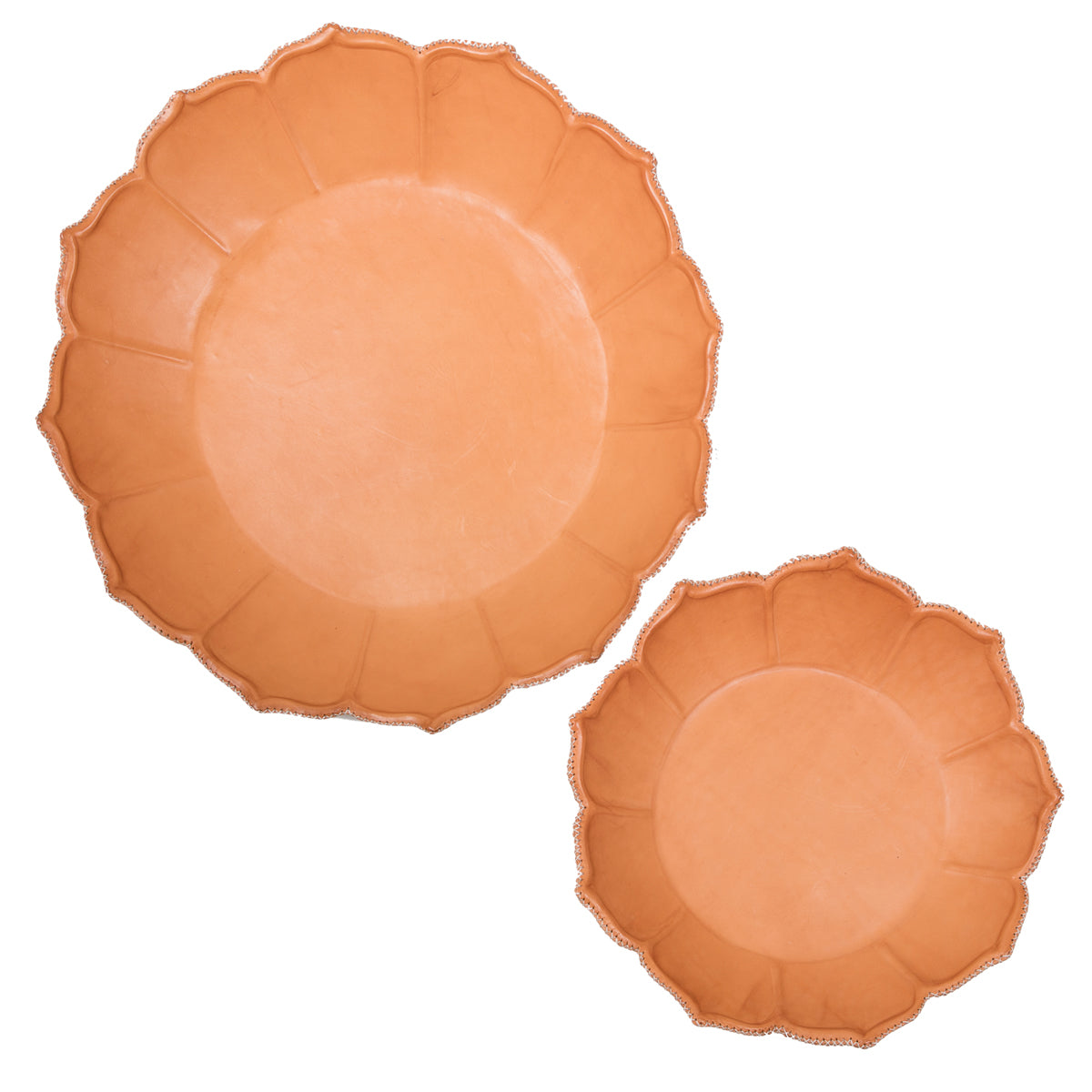 Set of 2 Round Flower Deco Tray - Natural