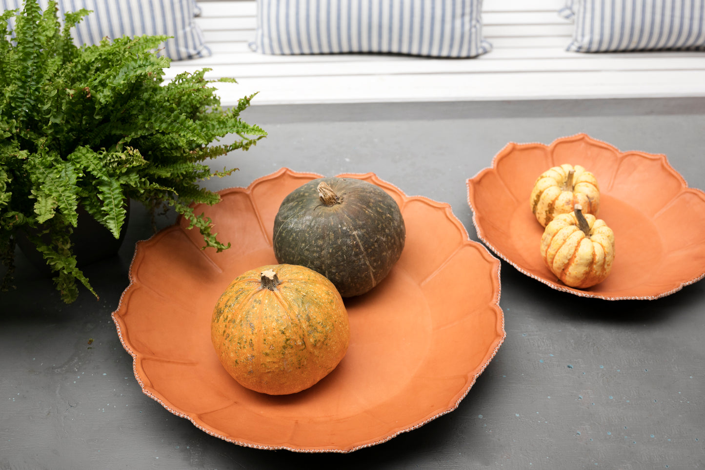 Set of 2 Round Flower Deco Tray - Natural